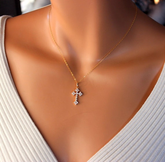 SALE Gold Cross Necklace  Women Christian Jewelry Crystal Necklaces Confirmation Gift Bride Bridesmaid Jewelry