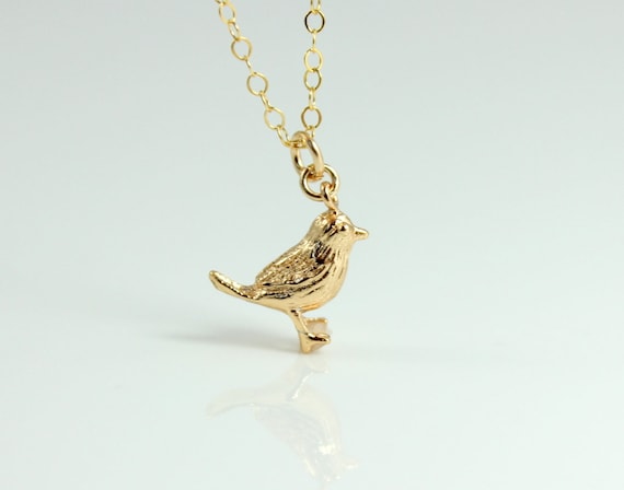 Bird Charm Necklace Gold Filled Women Girls Cute Small Chick Vermeil Pendant Jewelry Gift LAST ONE
