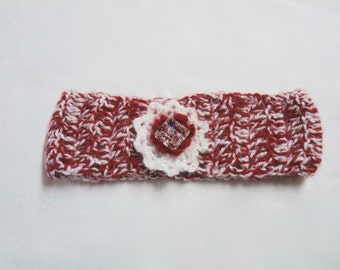 Baby girl red and white headband, crochet hair band, valentines headband, red headband, christmas headband, baby headband, holiday headband