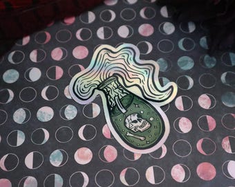 Autocollant en vinyle holographique Skull Poison Potion