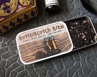 Fandom Inspired Tea Tin: Butterscotch Brew | magical world tea tin sample