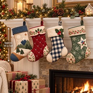 Patrón de costura para calcetín navideño en PDF, 4 diseños de calcetín navideño, decoración navideña DIY, patrón de calcetín acolchado