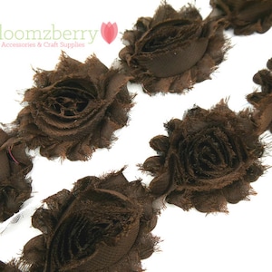 2.5&quot; Shabby Rose Trim- Dark Brown - Chiffon Trim - Summer/Fall/Winter - Brown Chiffon Flowers- Brown Shabby Rose-Hair Accessories Supplies