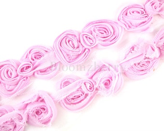 2.5" Shabby BOW Trim - Pink Color - Pink Chiffon Bow - Pink Shabby Rose Trim - Bow Trim - Hair Accessories  Supplies