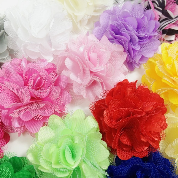 2" Silky Satin Mesh Flower -  You Choose Color - Assorted Color - 24 Colors Available - Hair Accessories Supplies
