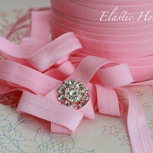 5 or 10 Yards 5/8 Fold Over Elastic Candy Pink Color DIY headband/Hair Bow/Hair Accessories Supplies image 1