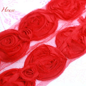 4&quot; Shabby Rose Bow Trim - Red Color - Bow Trim - Chiffon BOW Trim - Red Bow - Red Shabby Bow Trim -Hair Accessories Supplies