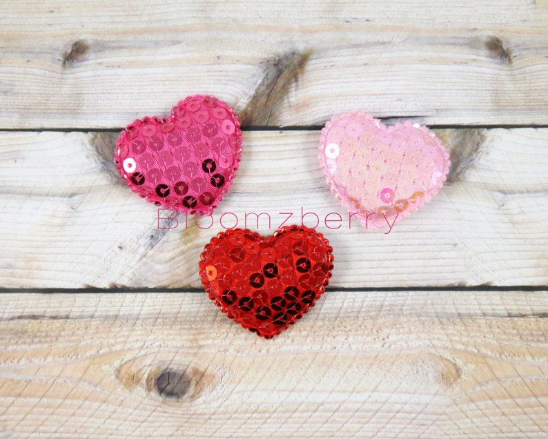 1.25quot; Sequin Hearts Appliques - Pink, Hot Pink and Red - S 1.25quot; Sequin Hearts Appliques - Pink, Hot Pink and Red - S