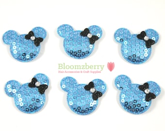 1.5" Sequin Minnie Mouse with Bows Padded - Blue Color - Blue Sequin Mickey Padded- Disney Craft Supplies -  DIY Hair Accessories Supplies