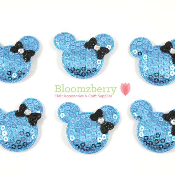1.5" Sequin Minnie Mouse with Bows Padded - Blue Color - Blue Sequin Mickey Padded- Disney Craft Supplies -  DIY Hair Accessories Supplies