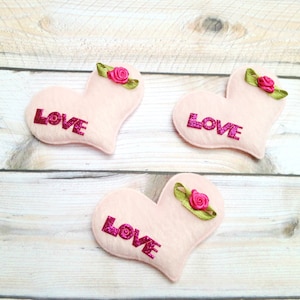 4 pcs 2.5&quot; Furry Heart with Bow Padded - Pink Color - Pink Heart Appliques- Valentine - Hearts Padded- DIY Hair Accessories Supplies