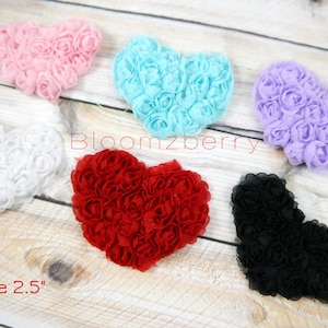 2.5&quot; HEART Shabby Rose Trim - You Choose Colors - 6 Colors Available - Heart Appliques - Hair Accessories Supplies