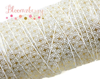 5/8" Metallic Fold Over Elastic -White with Gold Moroccan - White w/ Gold Foil Elastic- Gold Metallic Elastic - Hair Accessories Supplies