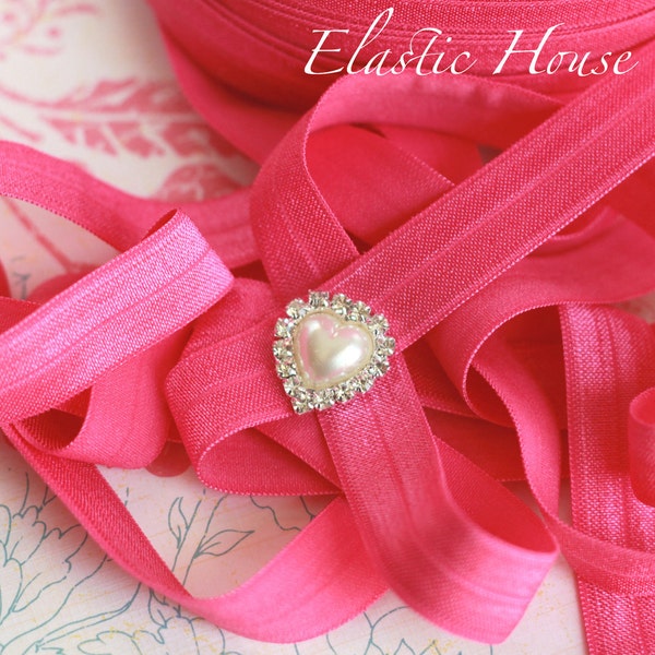 5 or 10 Yards 5/8" Fold Over Elastic - Hot Pink Color - Elastic Fold Over - Hair Accessories Supplies