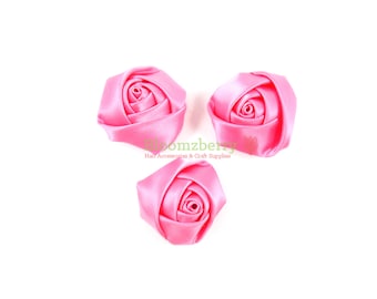 10 pcs 1.5"  Silky Satin Roll Rosettes - Rose Pink Color - Pink  Satin Roses - Fabric Flowers-Pink Satin Flowers - Hair Accessories Supplies