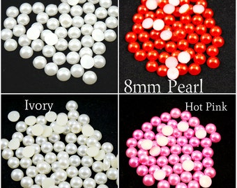 8 mm Imitation Pearl for Embellishment - You Choose Color - Flat Back Pearl - Half Imitation Pearl - Hair Accessories  Supplies