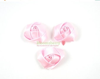 2"  Silky Satin Roll Rosettes -  Pink Color - Pink Satin Roses - Pink Satin Flowers - Hair Flowers -Hair Accessories Supplies