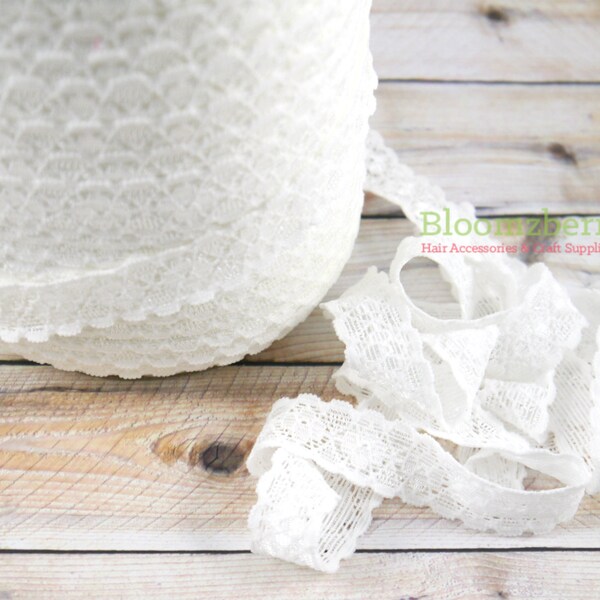 3/4" Stretchy Lace Elastic - OFF White Color - Floral Pattern - White Stretchy Lace - White Lace Elastic -  Hair Accessories Supplies