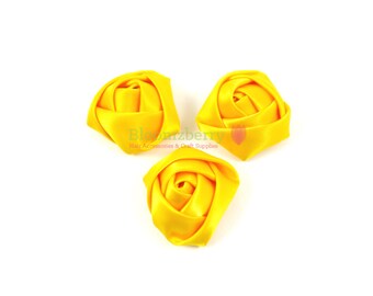 10 pcs 1.75"  Silky Satin Roll Rosettes - Yellow Color - Yellow Satin Rosesettas - Satin Fabric Flowers -DIY Hair Accessories Supplies