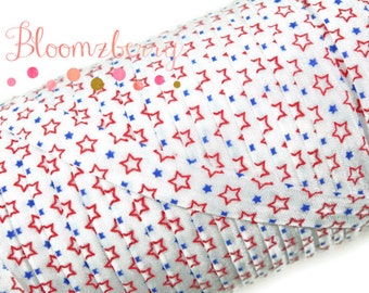 5/8" PRINT Fold Over Elastic - White Red Blue Stars- Printed Elastic -Patriotic/Memorial/4th July - Hair Accessories Supplies