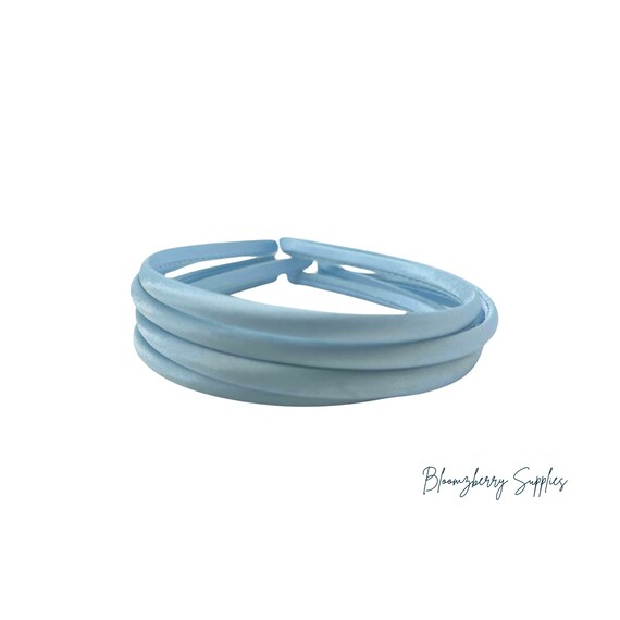 5 Pcs 10 Mm Satin Plastic Headbands -baby Blue Color  display picture 3