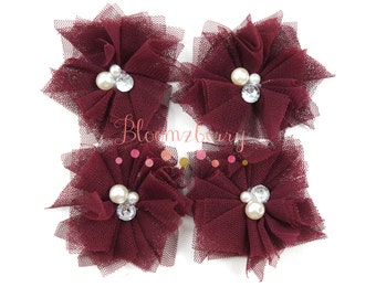 5pcs Tulles Mesh Flowers with Rhinestones Center -Custom Listing