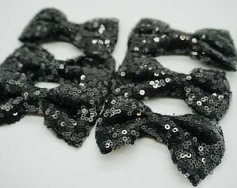 6 pcs 3.5" Sequin Bow - Black Color - No Clip Attach- Black Sequin Bow - Large Sequin Bow- Birthday/Holidays/Party-Hair Accessories Supplies