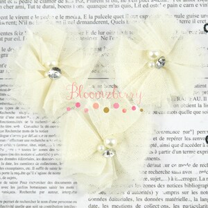 2.5" Tulle Flowers with Rhinestones Center  - Ivory Color - Tulle Mesh Flowers - Ivory Tulle Flowers -Hair Accessories Supplies