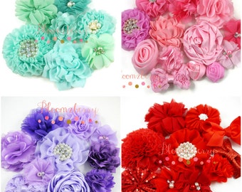 Grab A Bag - Random Flowers/Bow ONLY - You Choose Color - Mixed Flowers and Bow -Mixed/Assorted Style and Size -  Hair Accessories Supplies
