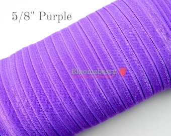 5/8" Fold Over Elastic - Medium Purple Color  - Plain Elastic Fold Over - Purple Fold Over Elastic -Hair Accessories Supplies