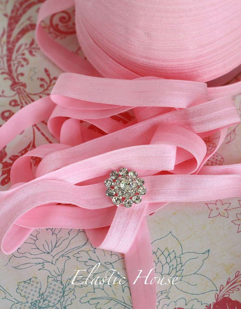 5 or 10 Yards 5/8 Fold Over Elastic Candy Pink Color DIY headband/Hair Bow/Hair Accessories Supplies image 4