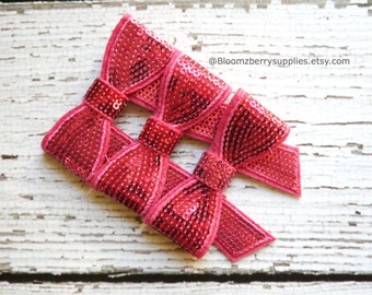 2.75" Sequin Bow Appliques - Hot Pink Color -Large Sequin Bows - Hot Pink Sequin Bows - Pink Bow Appliques-Hair Accessories Supplies