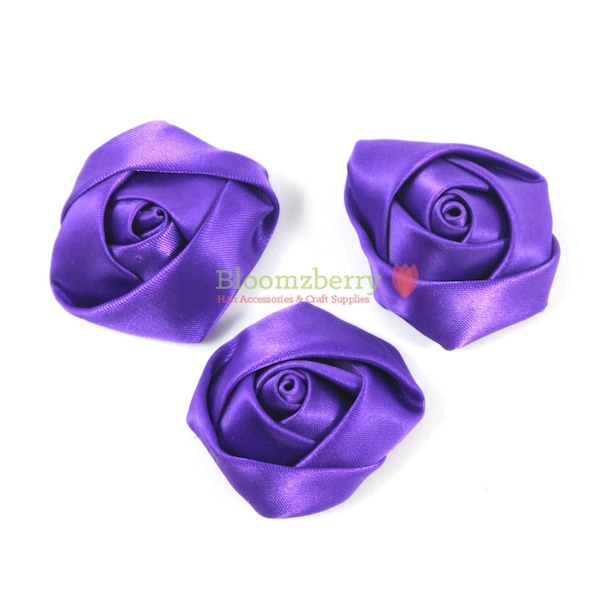 10 pcs 1.5"  Silky Satin Roll Rosettes - Purple  Color - Purple Satin Roses - Purple Satin Flowers -DIY  Hair Accessories/Kids Supplies