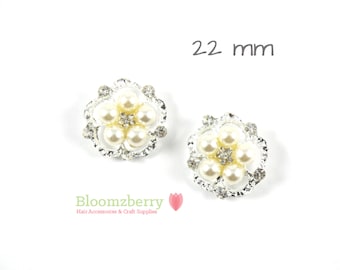 22 mm Flower Pearl Rhinestone Buttons - Flower Shape - Flower Pearl Rhinestones - Vintage Rhinestones -Hair Accessories Supplies