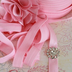 5 or 10 Yards 5/8 Fold Over Elastic Candy Pink Color DIY headband/Hair Bow/Hair Accessories Supplies image 2