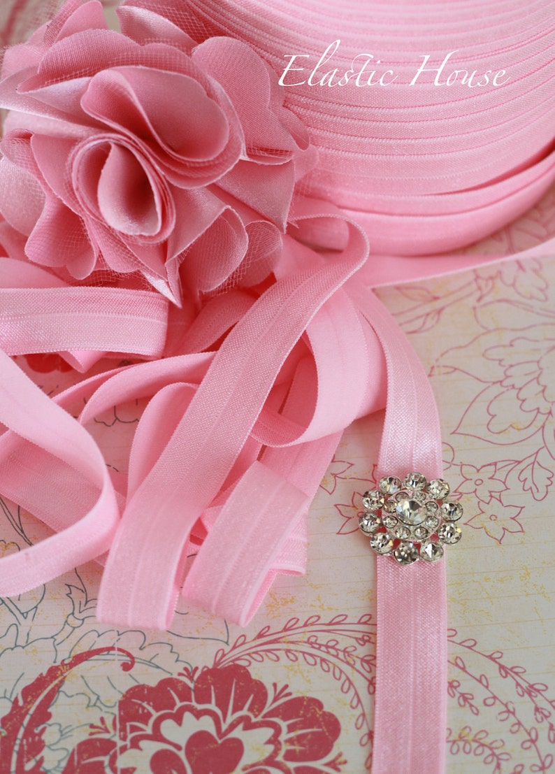 5 or 10 Yards 5/8 Fold Over Elastic Candy Pink Color DIY headband/Hair Bow/Hair Accessories Supplies image 2