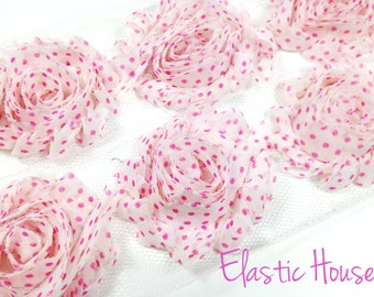 2.5"  PRINT Shabby Rose Trim - White with Pink Dots - Polka Dots Shabby Trim - Printed Shabby Trim - Hair Accessories Supplies