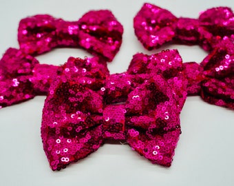 5 pcs 3.5" Sequin Bow - Fushia Color - No Clip Attach- Pink Sequin Bow - Large Sequin Bow- Birthday/Holidays/Party-Hair Accessories Supplies