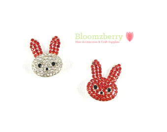 2 pcs  Bunny Rhinesthones Buttons - Size 21 mm - Red/White and Red -  Easter Bunny Rhinestones - Rhinestones Buttons