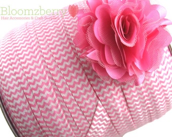 5/8" PRINT Fold Over Elastic - Pink Chevron -High Quality - Pink Chevron Elastic - Printed Elastic -DIY Hair Accessories Supplies