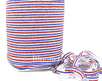 3/8" Glitter Elastic  - Patriotic Patterned - Patriotic Glitter Elastic -  Glitter Velvet Elastic - Hair Accessories Supplies