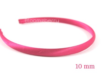 10 mm Satin Plastic Headbands -Hot Pink Color - Toddler/Girl Size - Hot Pink Satin Headband - Hard Headband- Hair Accessories Supplies