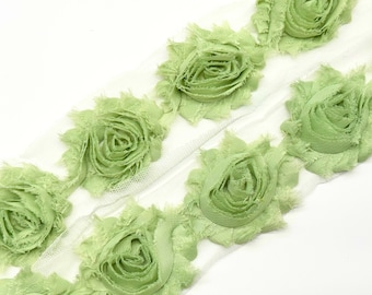 2.5" Shabby Rose Trim - Light Sage Green Color - Green Chiffon Trim - Shabby Rose Trim, Flower Trim - DIY Hair Accessories Supplies