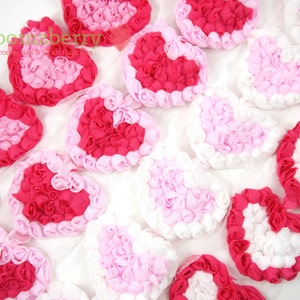 3&quot; HEART Shabby Rose Trim - Two Tones  - No Frayed - You Choose Color - Heart Chiffon Trim -Valentine&#39;s Appliques-Hair Accessories Supplies
