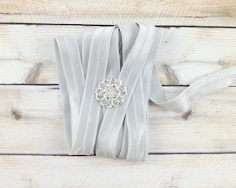 5/8" Fold Over Elastic - Lt. Silver Color  - Silver Fold Over Elastic - Light Silver Elastic - Hair Accessories  Supplies