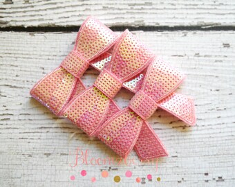 2.75" Sequin Bow Appliques - Pink Color -Large Sequin Bows Appliques -Pink Sequin Bows - Pink Bow Appliques-Hair Accessories Supplies