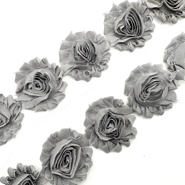 2.5" Shabby Rose Trim - Gray Color - Gray Shabby Rose Trim - Gray Chiffon Trim - Hair Accessories Supplies