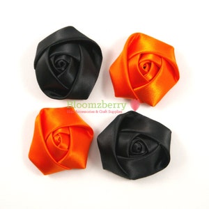 4 pcs 1.75"  Silky Satin Roll Rosettes -Black and Orange Color - Halloween Rosettes - Satin Flowers - Hair Accessories Supplies