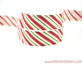 5/8" PRINT Fold Over Elastic - Candy Cane - Printed Elastic - Winter/Christmas -Headband- DIY Headband  Supplies