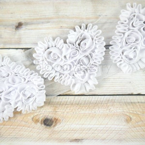3 pcs  3&quot; HEART Shabby Rose Trim - White Color - No Frayed - Heart Appliques - Heart Chiffon Trim - Hair Accessories Supplies